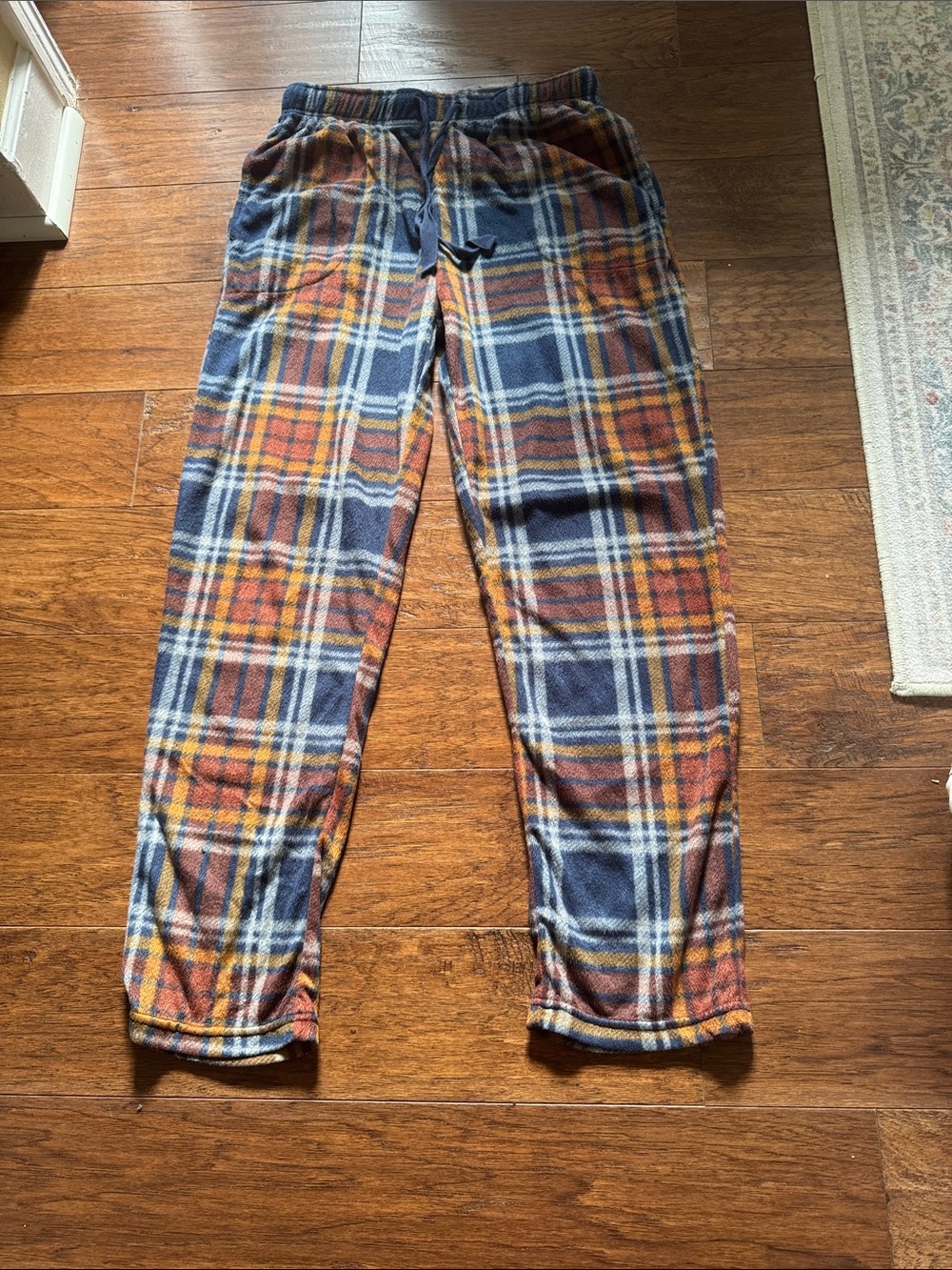 Cozy Plaid Fleece Lounge Pants - Navy & Brown/Rust and White. EUC Size L